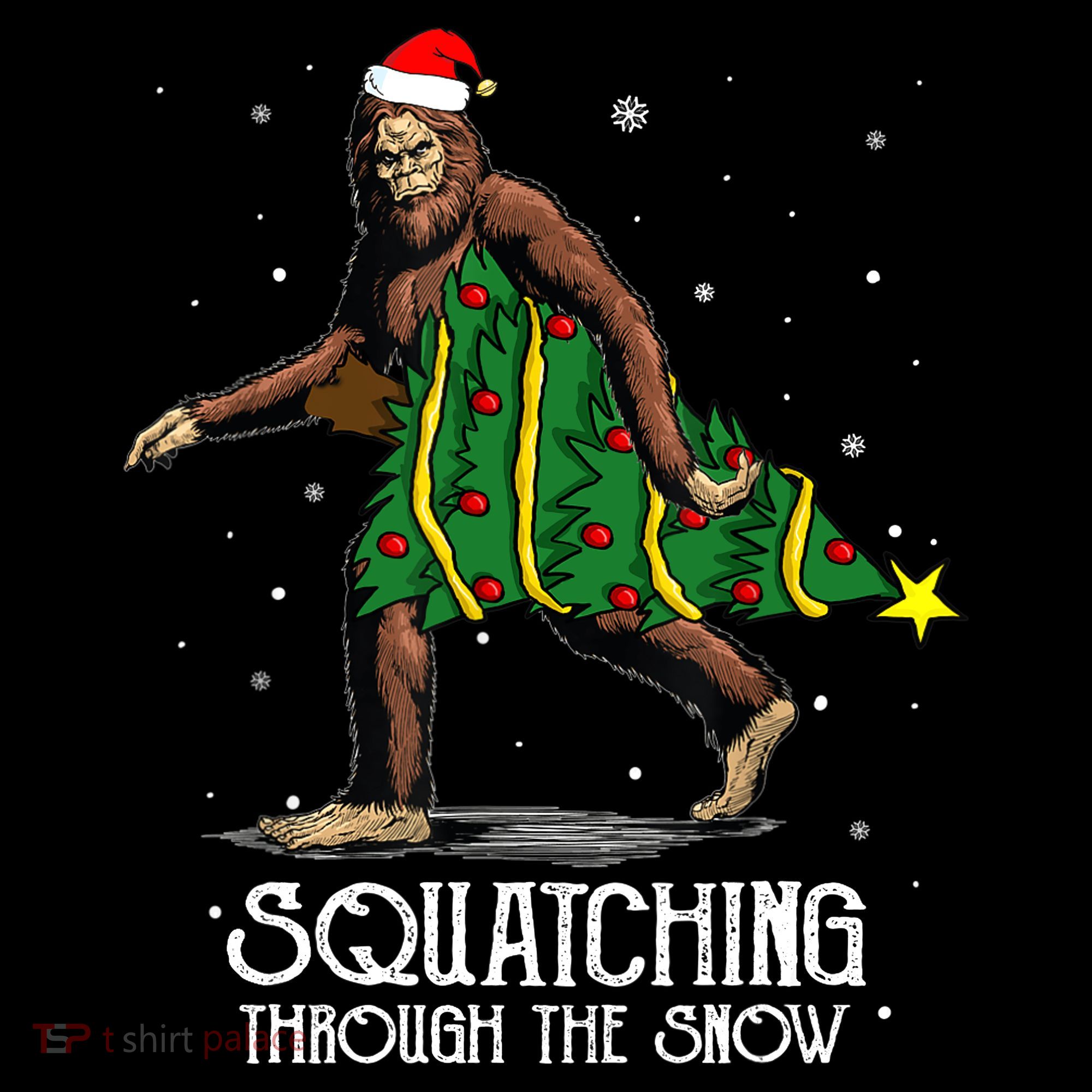 Bigfoot Squatching Through The Snow Christmas Tree Sasquatch Sweatshirt
