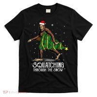 Bigfoot Squatching Through The Snow Christmas Tree Sasquatch T-Shirt thumb 0