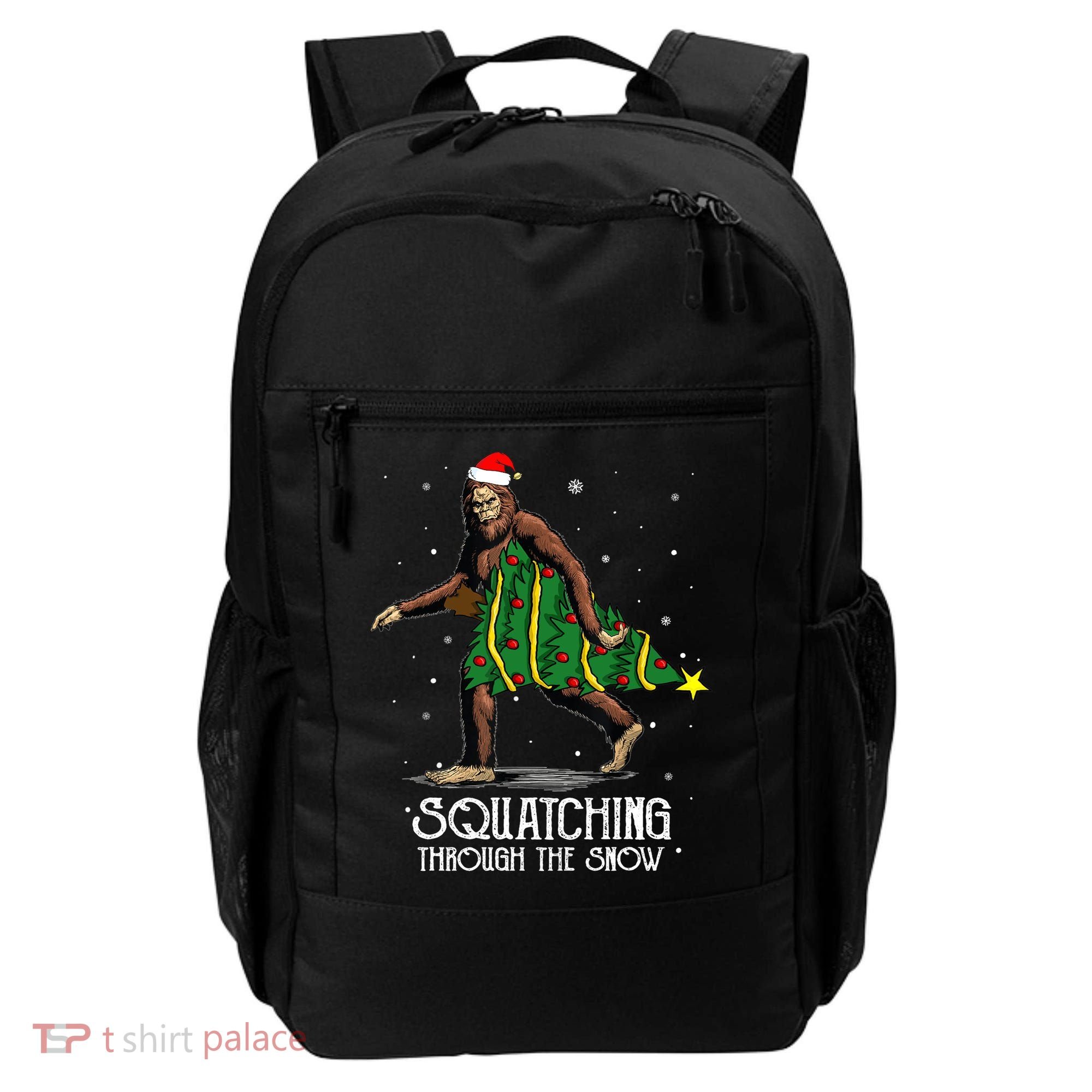 Bigfoot Squatching Through The Snow Christmas Tree Sasquatch Backpack