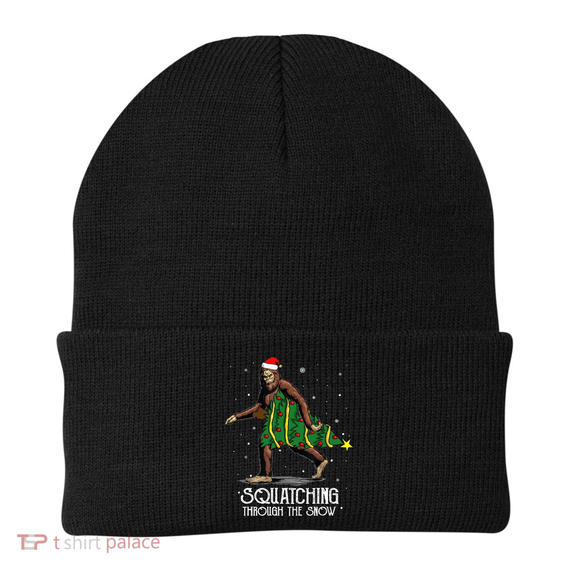 Bigfoot Squatching Through The Snow Christmas Tree Sasquatch Beanie