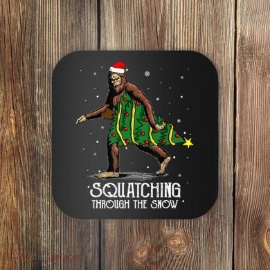 Bigfoot Squatching Through The Snow Christmas Tree Sasquatch Coaster