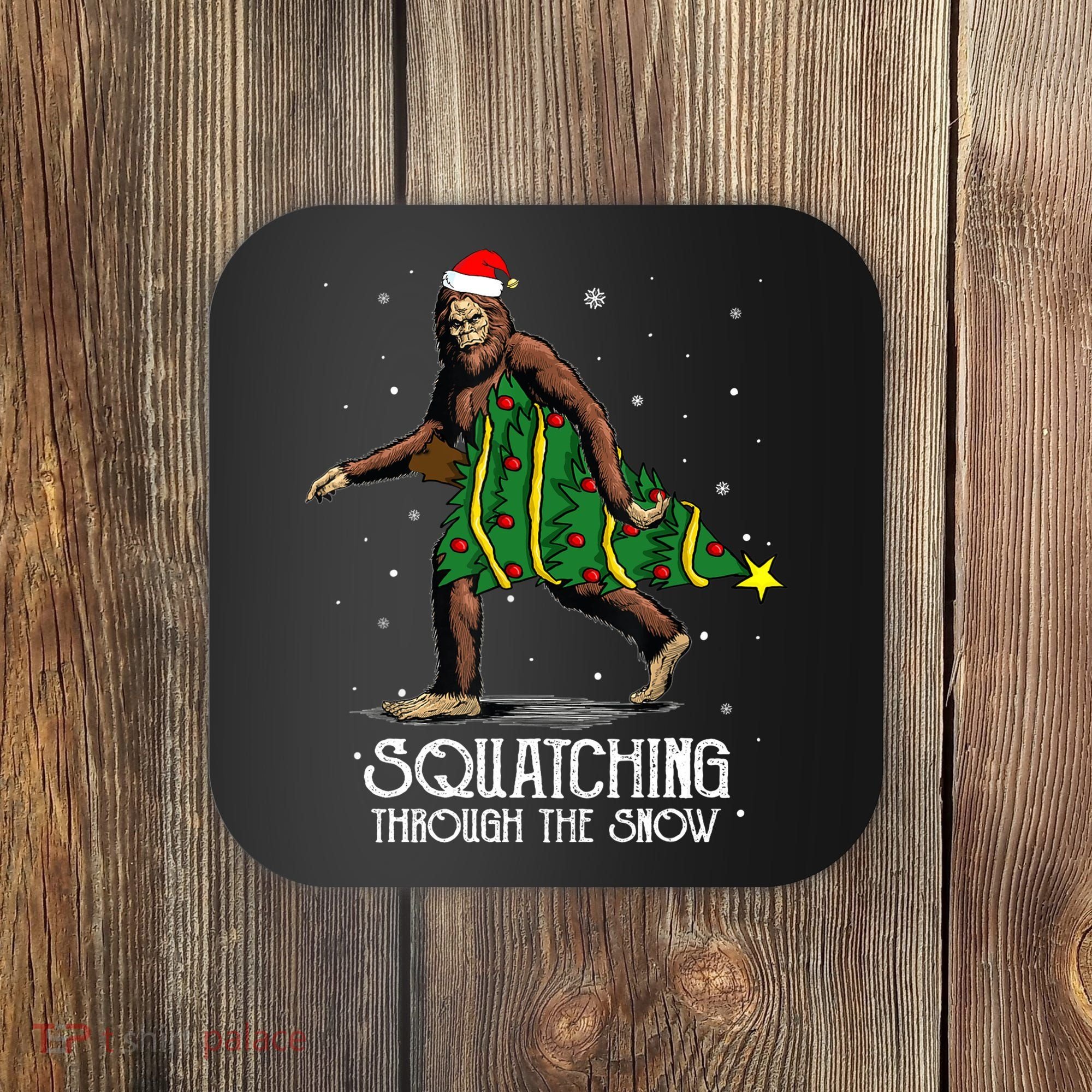 Bigfoot Squatching Through The Snow Christmas Tree Sasquatch Coaster