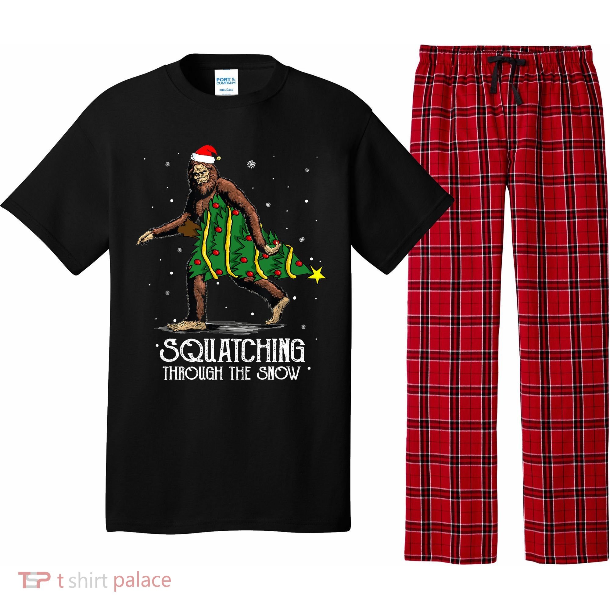 Bigfoot Squatching Through The Snow Christmas Tree Sasquatch Pajama Set