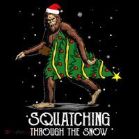 Bigfoot Squatching Through The Snow Christmas Tree Sasquatch Women's Hoodie thumb 2