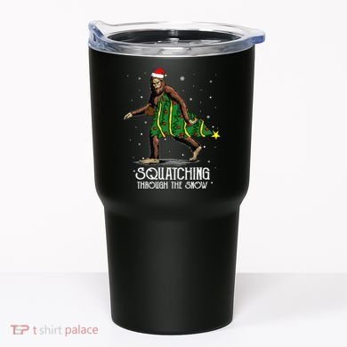 Bigfoot Squatching Through The Snow Christmas Tree Sasquatch Tumbler