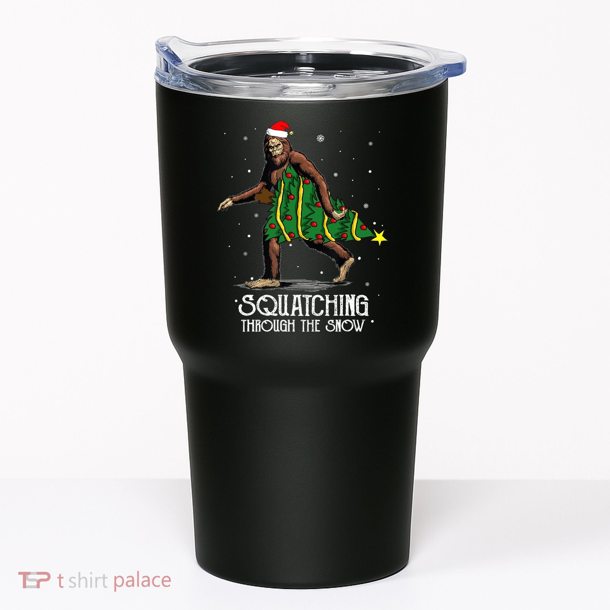 Bigfoot Squatching Through The Snow Christmas Tree Sasquatch Tumbler