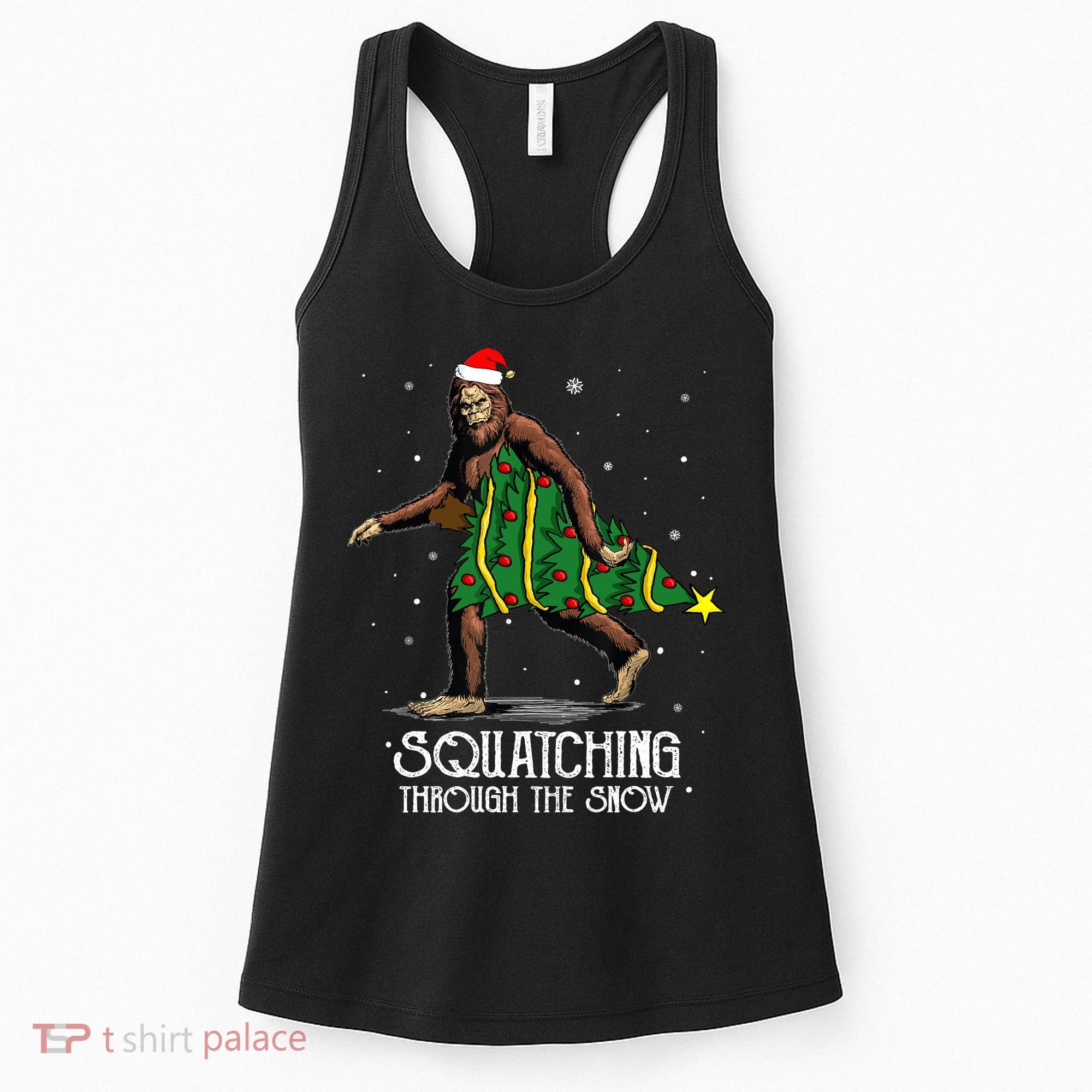 Bigfoot Squatching Through The Snow Christmas Tree Sasquatch Women's Tank Top