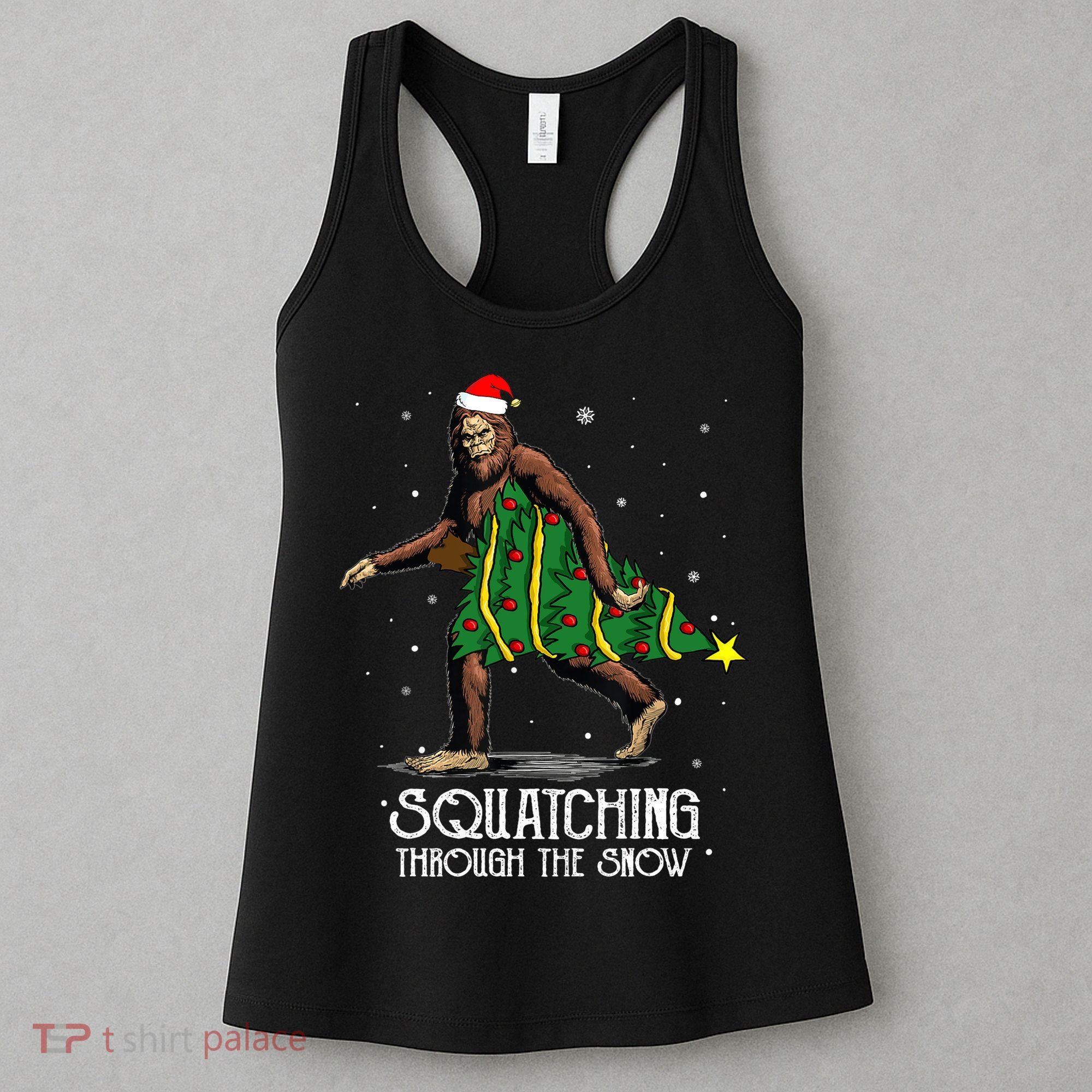 Bigfoot Squatching Through The Snow Christmas Tree Sasquatch Women's Tank Top