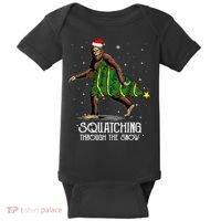 Bigfoot Squatching Through The Snow Christmas Tree Sasquatch Baby Bodysuit thumb 0