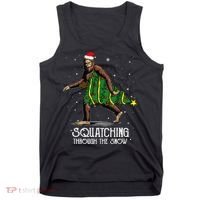 Bigfoot Squatching Through The Snow Christmas Tree Sasquatch Tank Top thumb 0