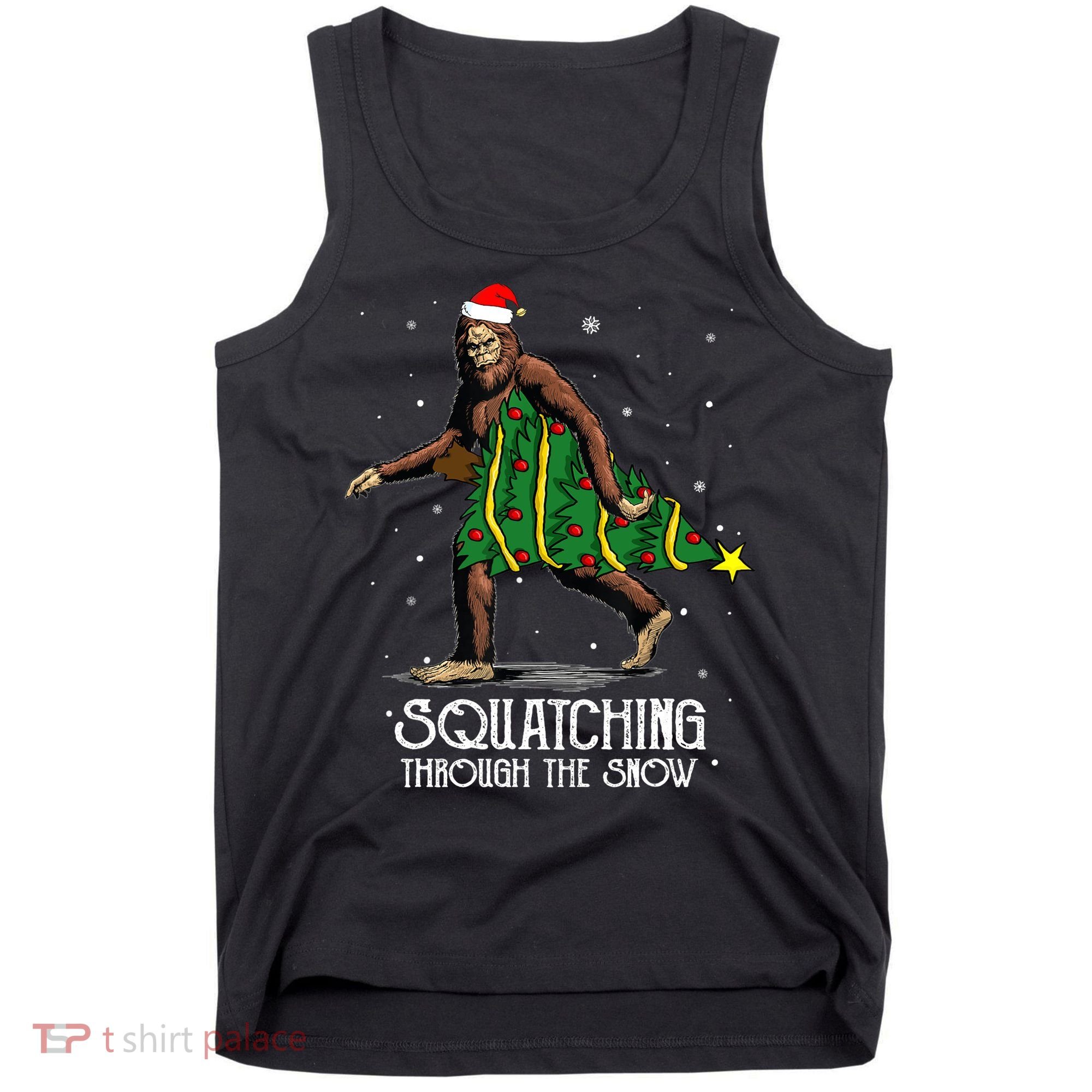 Bigfoot Squatching Through The Snow Christmas Tree Sasquatch Tank Top
