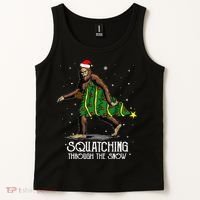 Bigfoot Squatching Through The Snow Christmas Tree Sasquatch Tank Top thumb 2