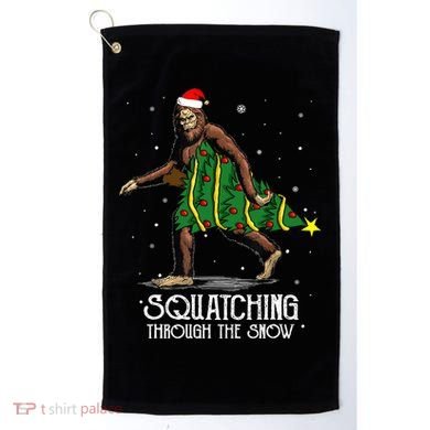 Bigfoot Squatching Through The Snow Christmas Tree Sasquatch Golf Towel