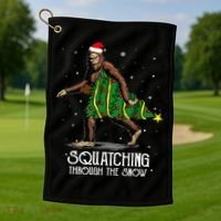 Bigfoot Squatching Through The Snow Christmas Tree Sasquatch Golf Towel thumb 1