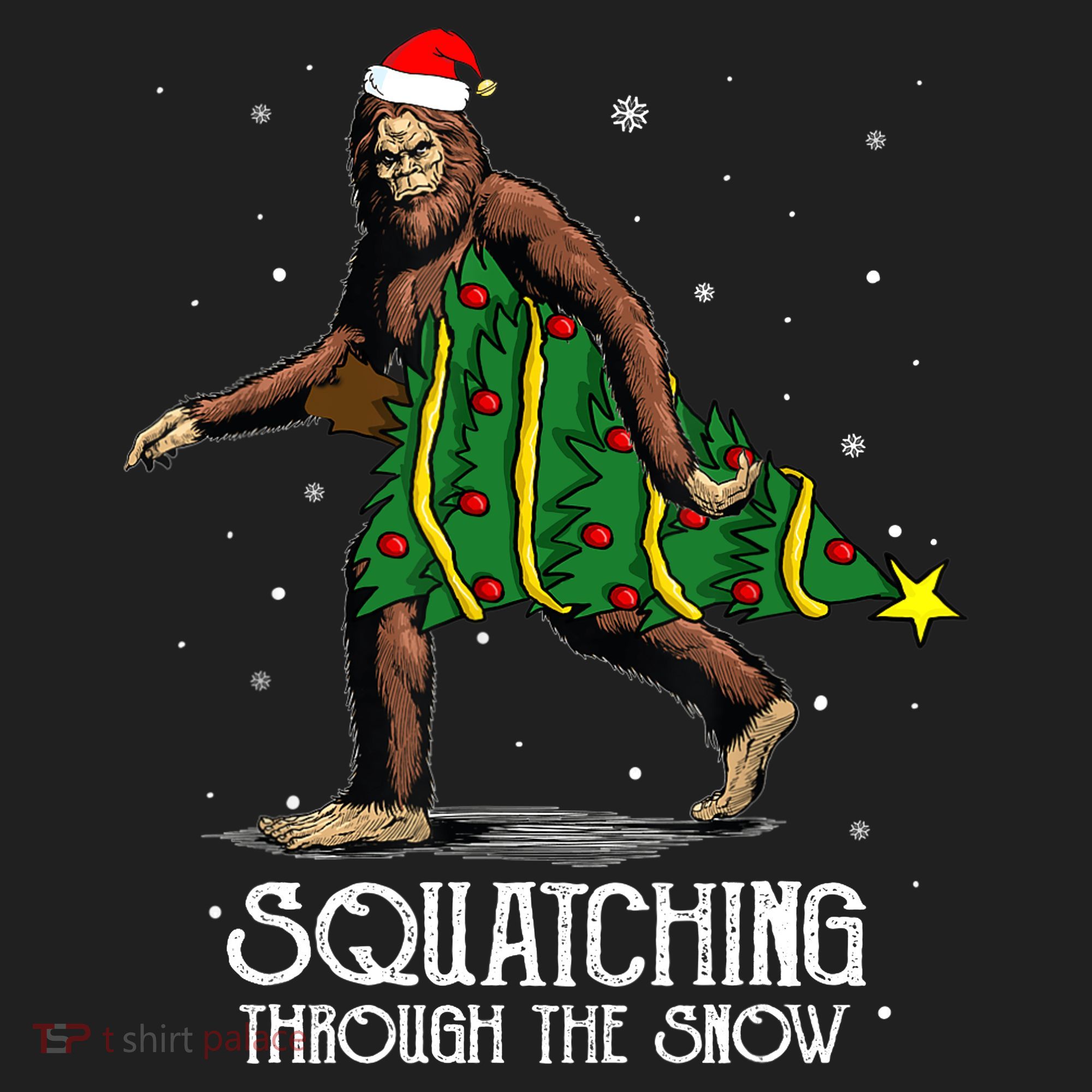 Bigfoot Squatching Through The Snow Christmas Tree Sasquatch Golf Towel