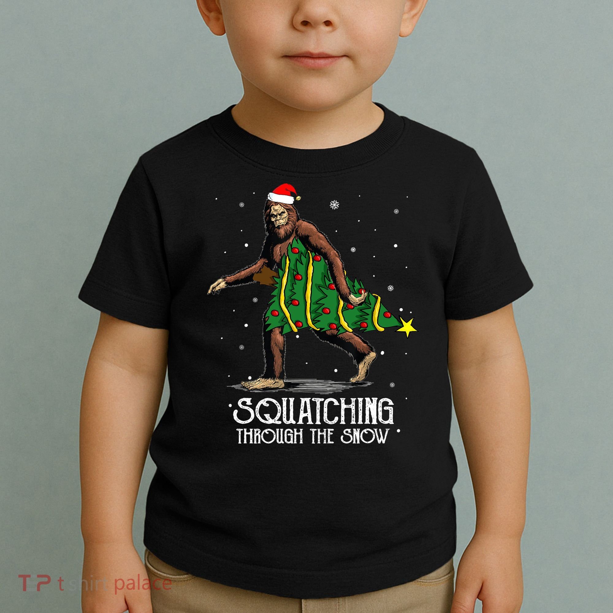 Bigfoot Squatching Through The Snow Christmas Tree Sasquatch Toddler T-Shirt