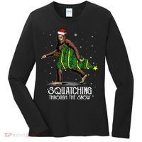 Bigfoot Squatching Through The Snow Christmas Tree Sasquatch Women's Long Sleeve Shirt thumb 0