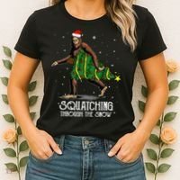 Bigfoot Squatching Through The Snow Christmas Tree Sasquatch Women's T-Shirt thumb 2