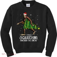 Bigfoot Squatching Through The Snow Christmas Tree Sasquatch Kids Sweatshirt thumb 0