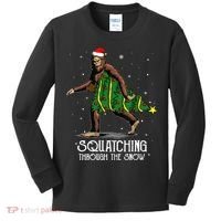 Bigfoot Squatching Through The Snow Christmas Tree Sasquatch Kids Long Sleeve Shirt thumb 0