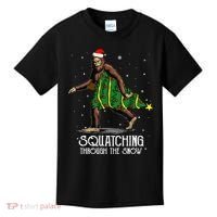 Bigfoot Squatching Through The Snow Christmas Tree Sasquatch Kids T-Shirt thumb 0