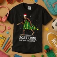 Bigfoot Squatching Through The Snow Christmas Tree Sasquatch Kids T-Shirt thumb 3