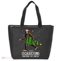 Bigfoot Squatching Through The Snow Christmas Tree Sasquatch Tote Bag thumb 0