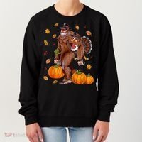 Bigfoot Sasquatch Turkey Pumpkin Happy Thanksgiving Day Women's Sweatshirt thumb 0