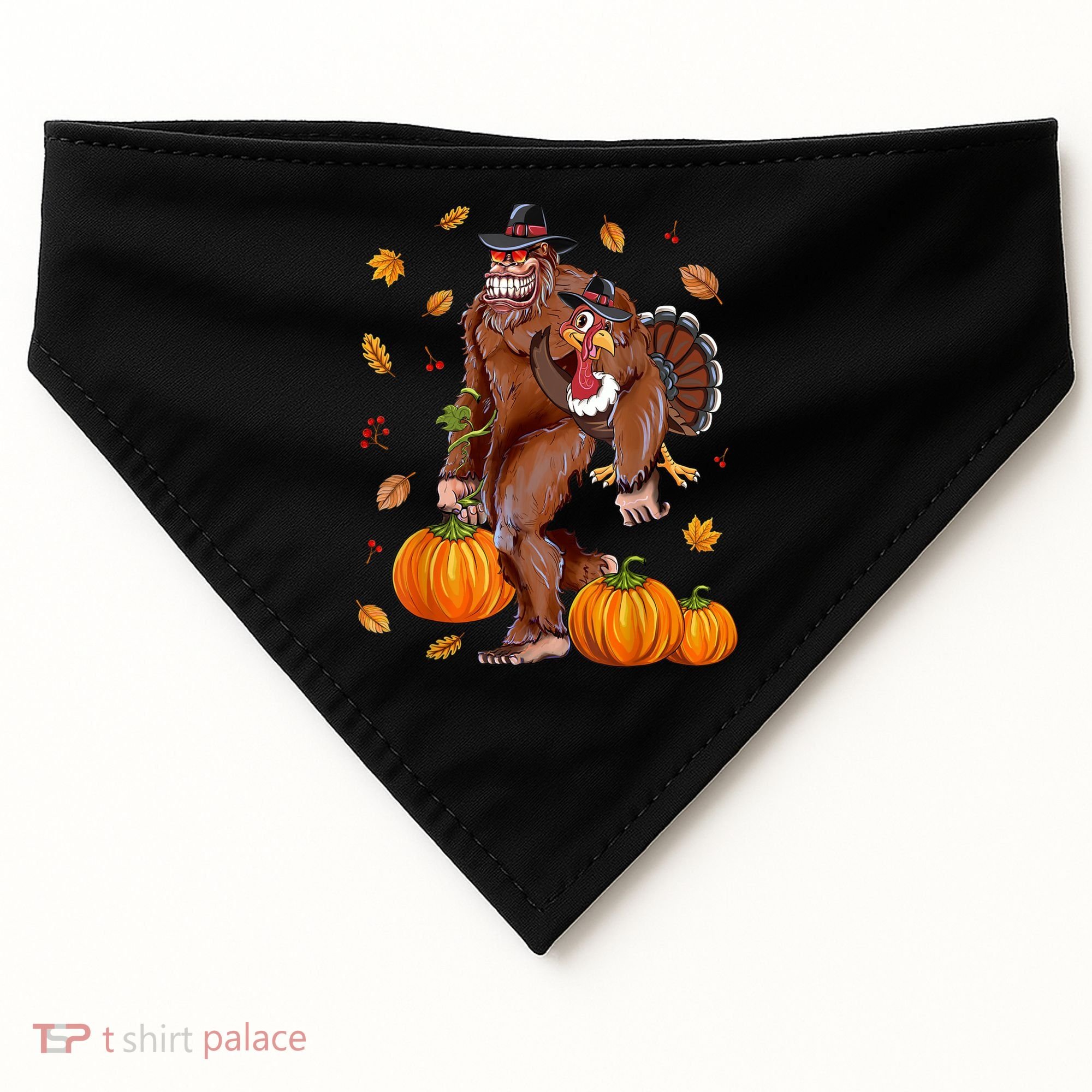 Bigfoot Sasquatch Turkey Pumpkin Happy Thanksgiving Day USA-Made Doggie Bandana
