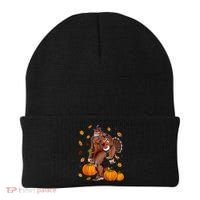 Bigfoot Sasquatch Turkey Pumpkin Happy Thanksgiving Day Beanie thumb 0