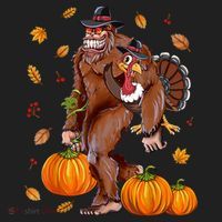 Bigfoot Sasquatch Turkey Pumpkin Happy Thanksgiving Day Beanie thumb 2
