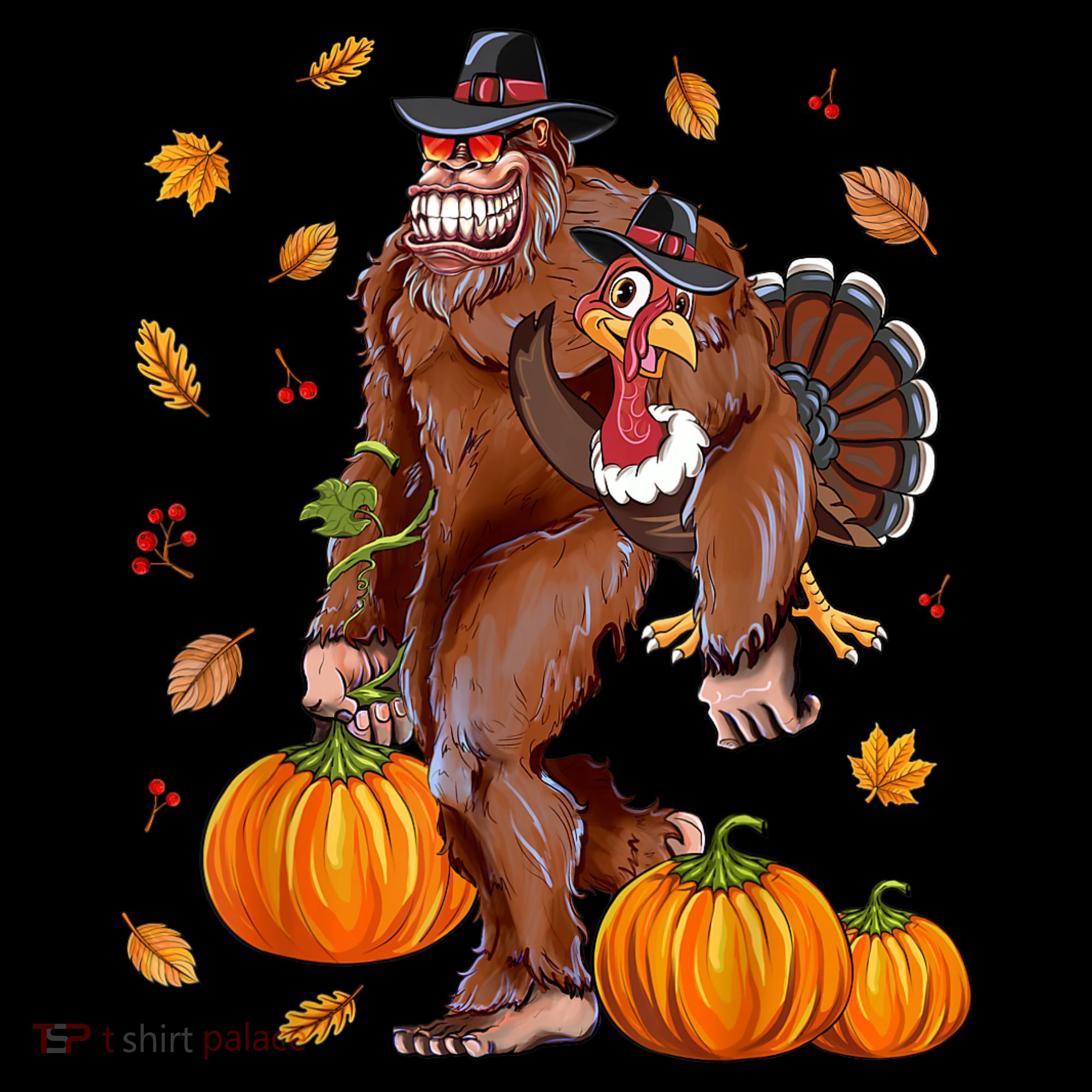 Bigfoot Sasquatch Turkey Pumpkin Happy Thanksgiving Day Women's Hoodie