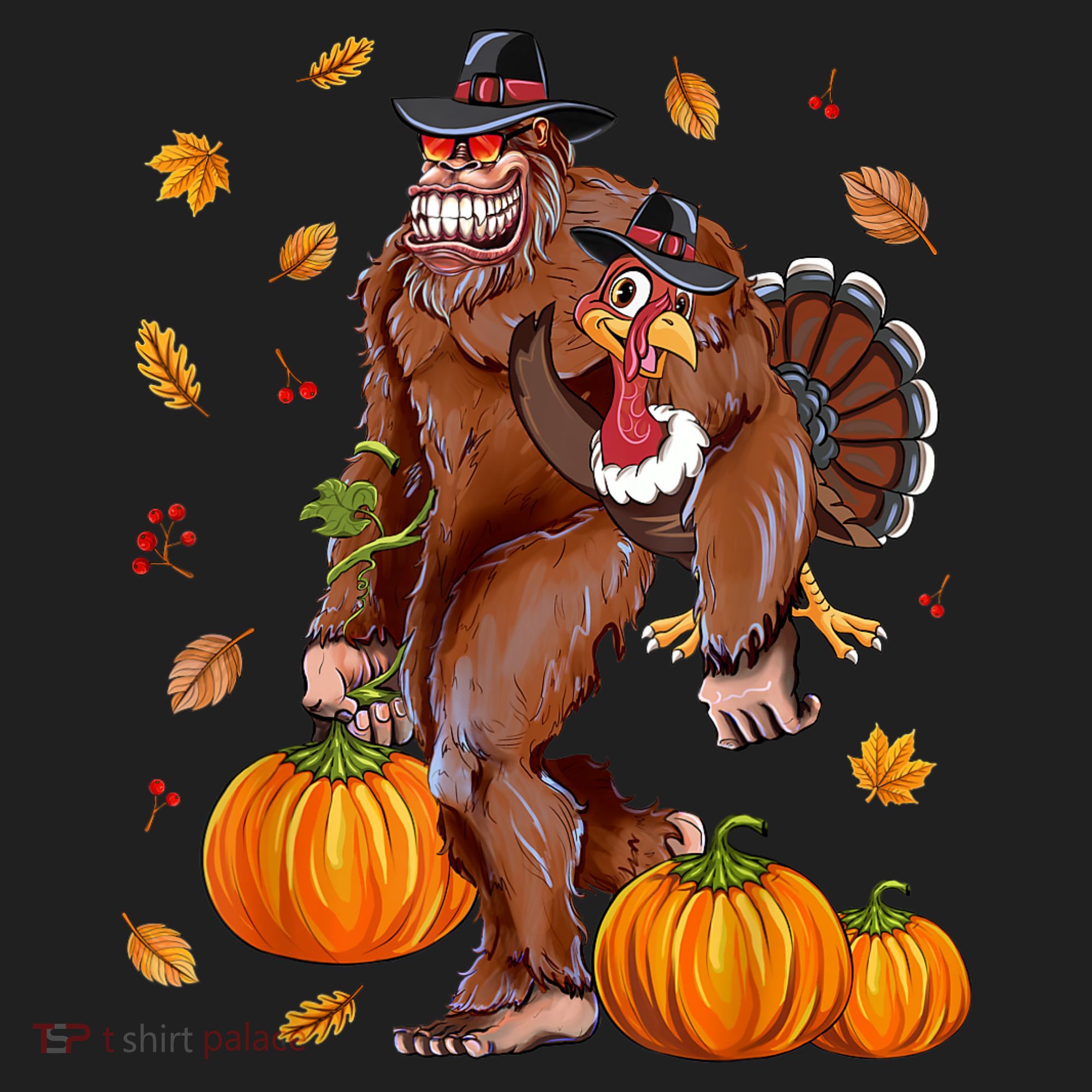 Bigfoot Sasquatch Turkey Pumpkin Happy Thanksgiving Day Hat