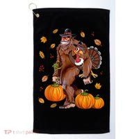 Bigfoot Sasquatch Turkey Pumpkin Happy Thanksgiving Day Golf Towel thumb 0