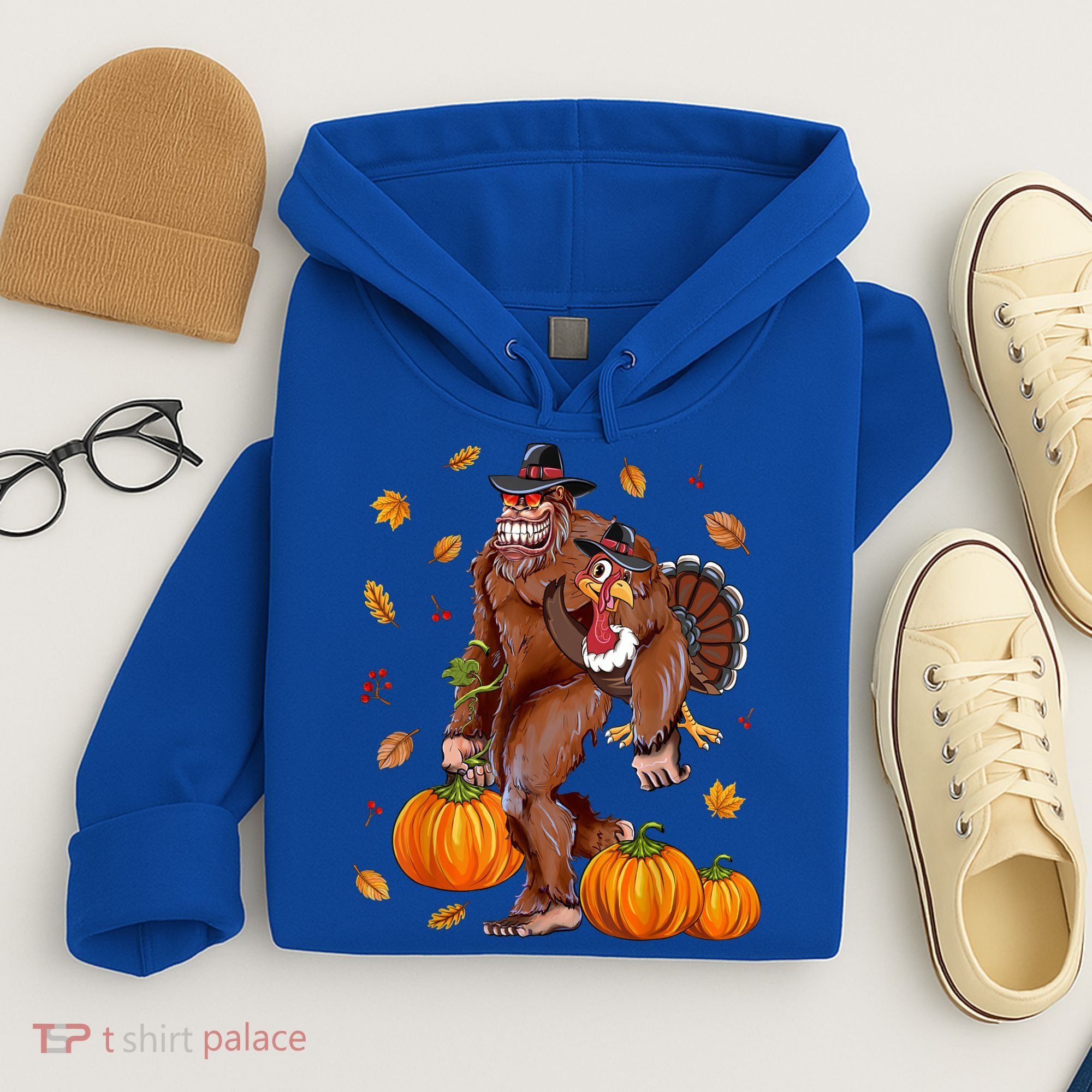 Bigfoot Sasquatch Turkey Pumpkin Happy Thanksgiving Day Hoodie