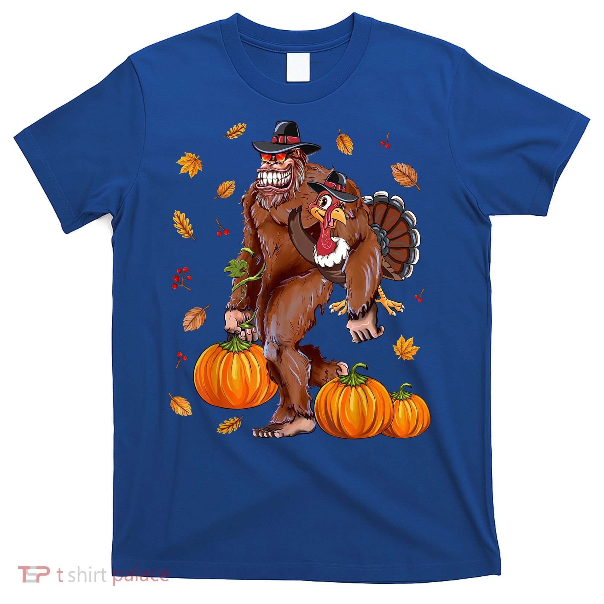 Bigfoot Sasquatch Turkey Pumpkin Happy Thanksgiving Day T-Shirt