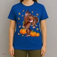 Bigfoot Sasquatch Turkey Pumpkin Happy Thanksgiving Day T-Shirt thumb 4