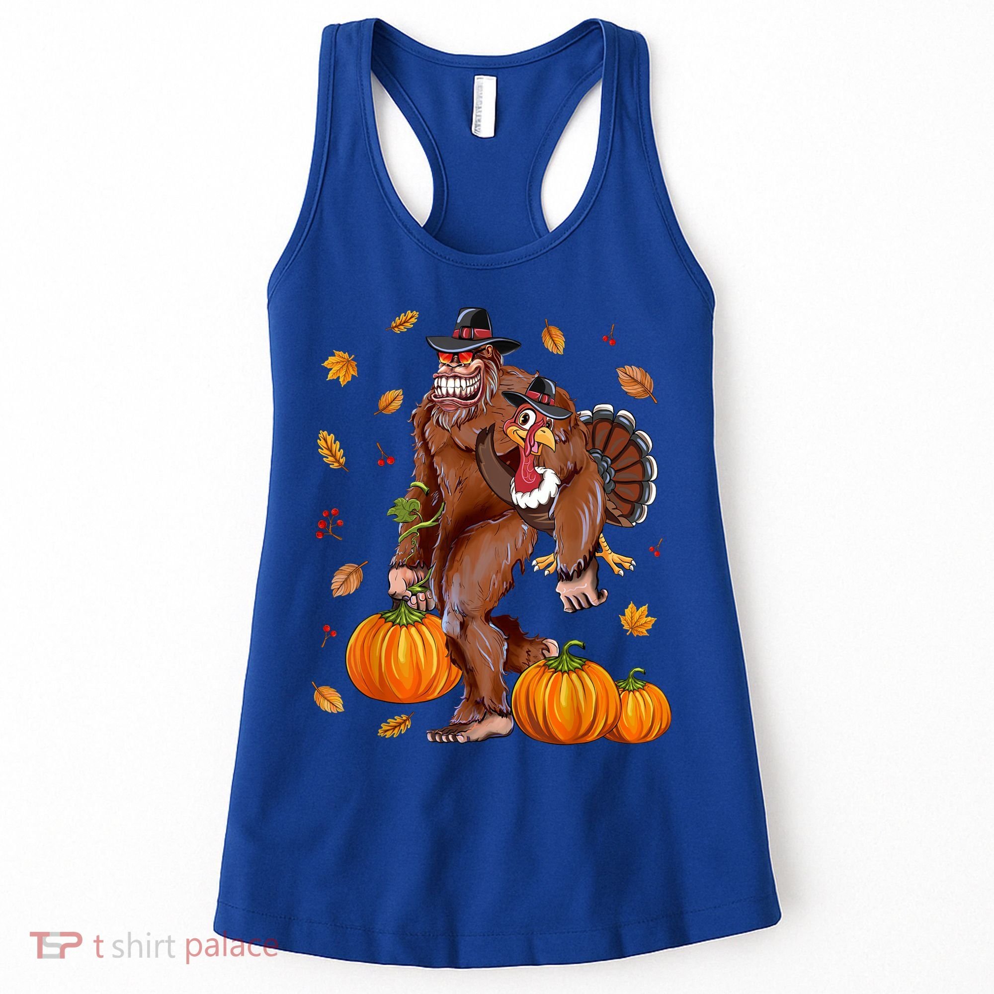 Bigfoot Sasquatch Turkey Pumpkin Happy Thanksgiving Day Women's Tank Top