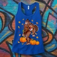 Bigfoot Sasquatch Turkey Pumpkin Happy Thanksgiving Day Women's Tank Top thumb 3