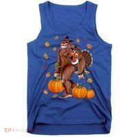 Bigfoot Sasquatch Turkey Pumpkin Happy Thanksgiving Day Tank Top thumb 0