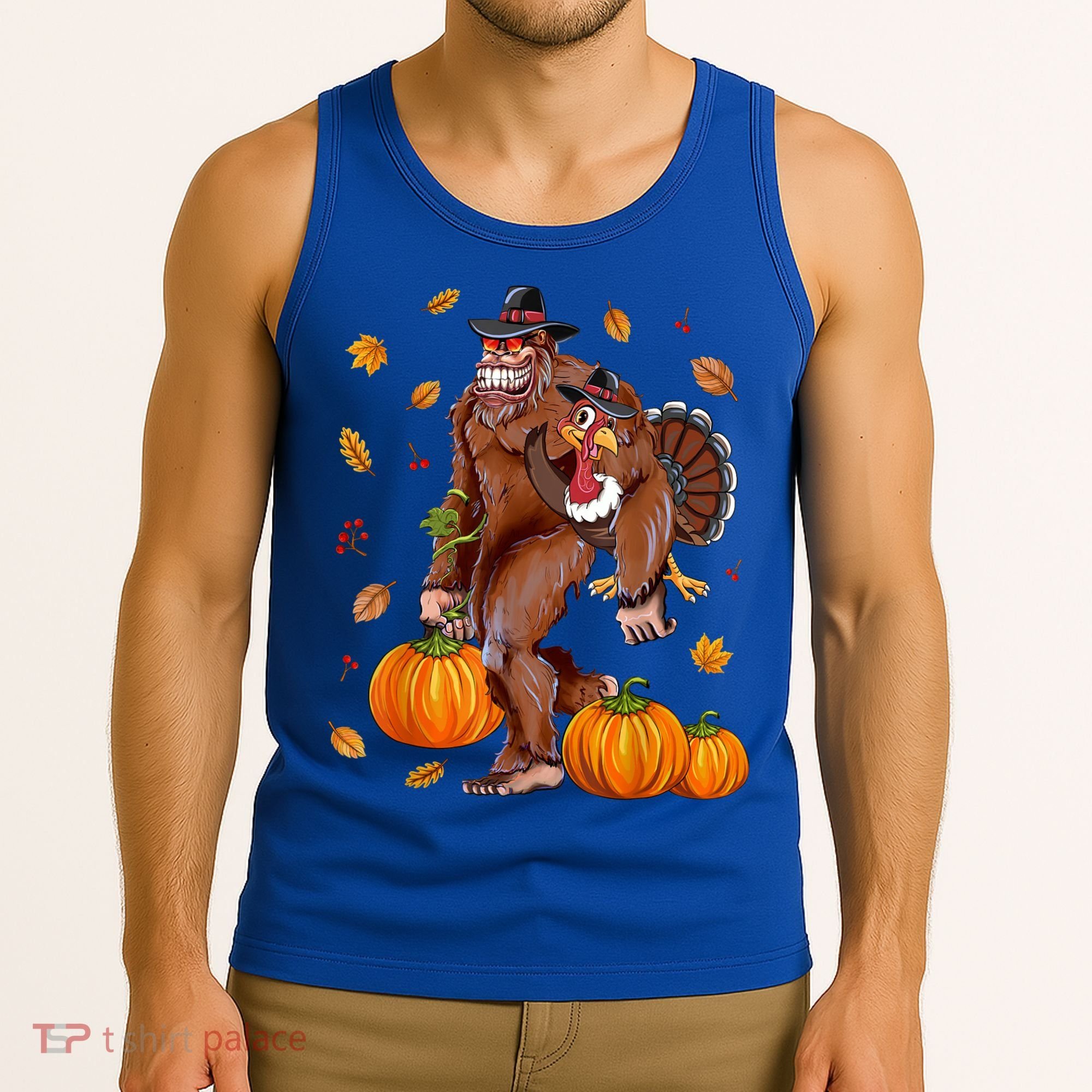 Bigfoot Sasquatch Turkey Pumpkin Happy Thanksgiving Day Tank Top