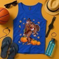 Bigfoot Sasquatch Turkey Pumpkin Happy Thanksgiving Day Tank Top thumb 4