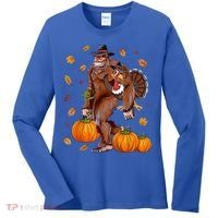 Bigfoot Sasquatch Turkey Pumpkin Happy Thanksgiving Day Women's Long Sleeve Shirt thumb 0
