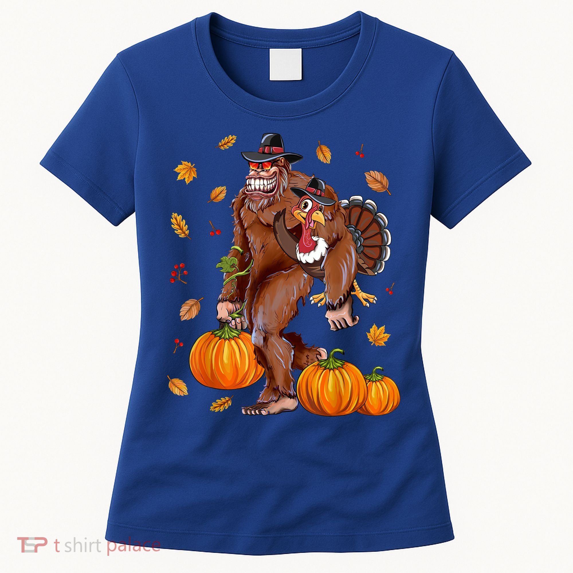 Bigfoot Sasquatch Turkey Pumpkin Happy Thanksgiving Day Women's T-Shirt