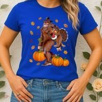 Bigfoot Sasquatch Turkey Pumpkin Happy Thanksgiving Day Women's T-Shirt thumb 2