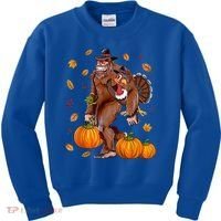 Bigfoot Sasquatch Turkey Pumpkin Happy Thanksgiving Day Kids Sweatshirt thumb 0