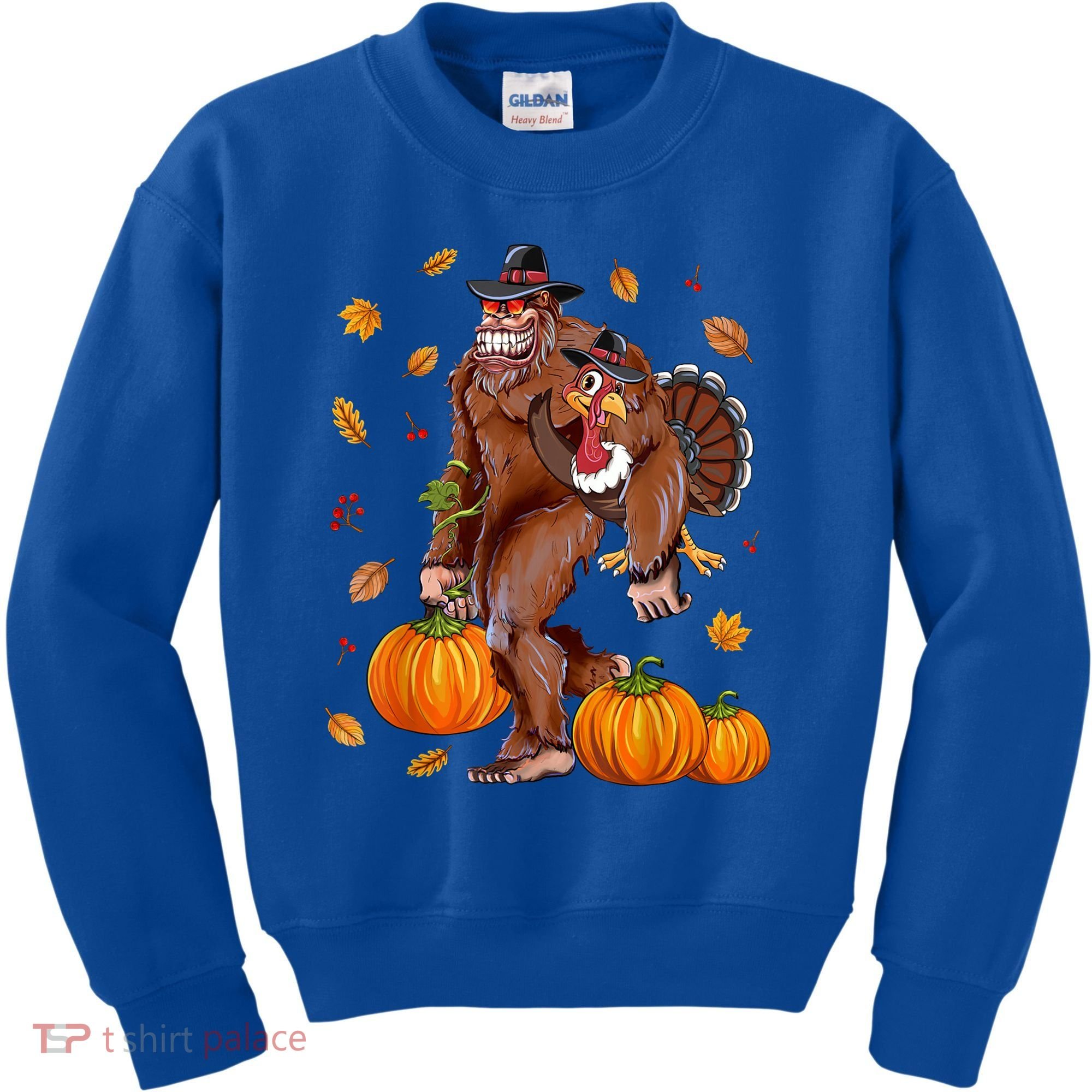 Bigfoot Sasquatch Turkey Pumpkin Happy Thanksgiving Day Kids Sweatshirt