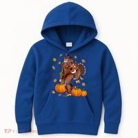 Bigfoot Sasquatch Turkey Pumpkin Happy Thanksgiving Day Kids Hoodie thumb 0