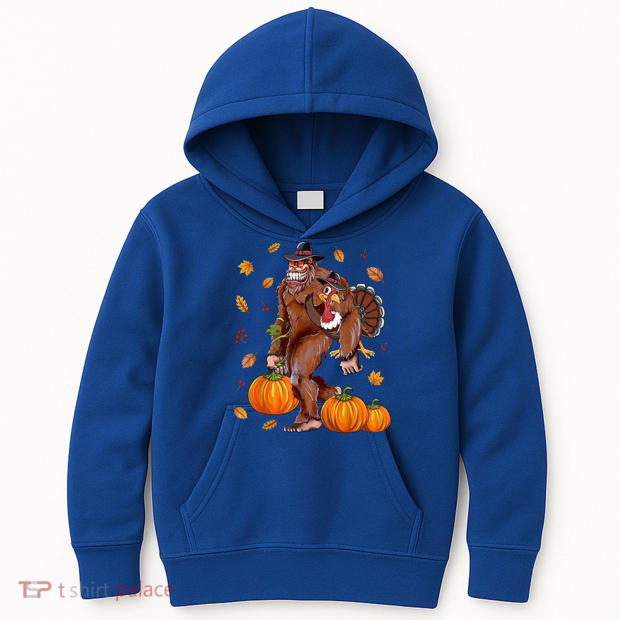 Bigfoot Sasquatch Turkey Pumpkin Happy Thanksgiving Day Kids Hoodie
