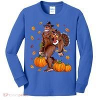 Bigfoot Sasquatch Turkey Pumpkin Happy Thanksgiving Day Kids Long Sleeve Shirt thumb 0